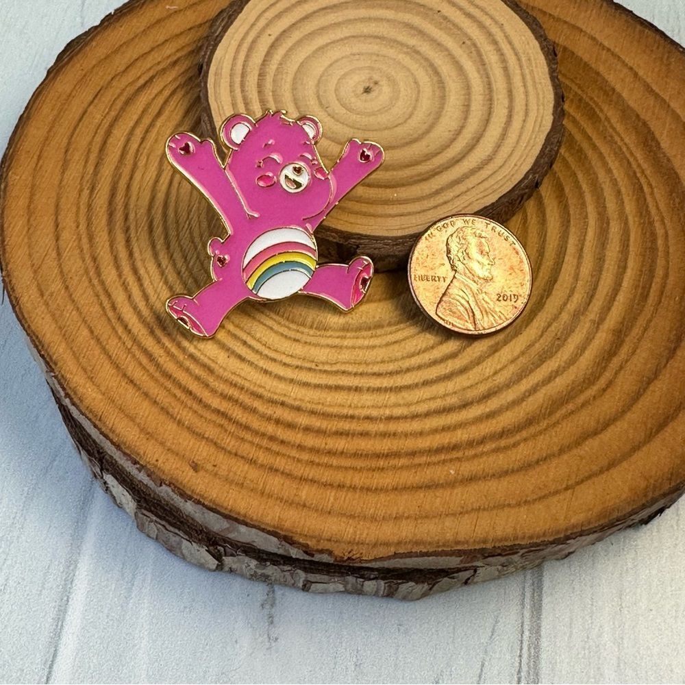 Cheer Pink Care Bear Rainbow Enamel Pin/ Brooch Lapel - Picture 3 of 5